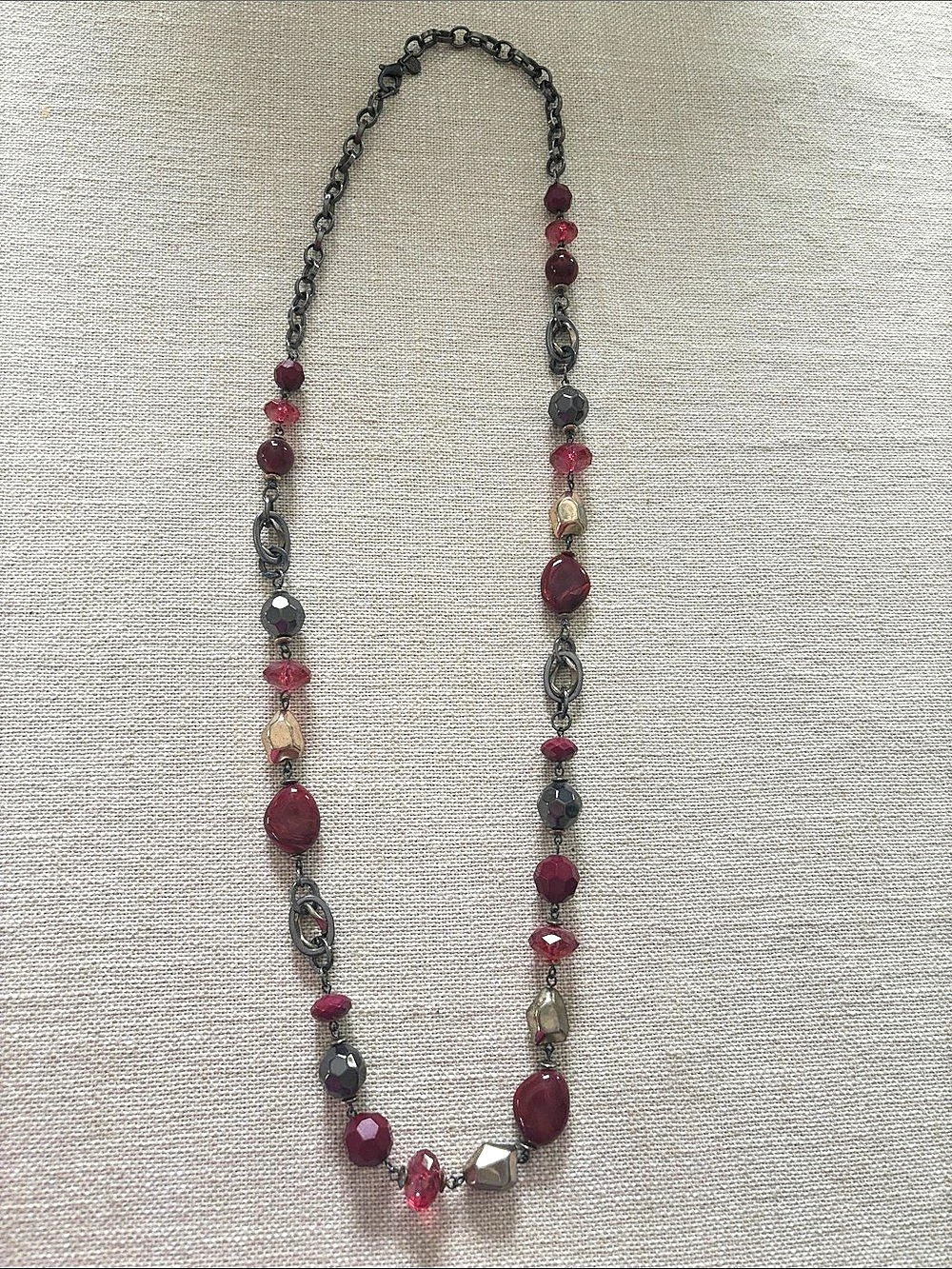 Chico's Beaded Statement Necklace in Burgundy